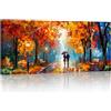 FajerminArt Grande Alberi Astratti Quadri su Tela Con Cornice, Parco D'autunno Rosso Arancio Quadro Tela Moderni Stampa su tela Poster Pittura Soggiorno Camera da letto Decorazione Murale Quadro 120x50cm
