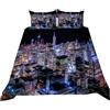 Generic Set Copripiumino una Piazza e Mezza New York, Copripiumino Reversibile Vista Notturna Della Città in Morbida Microfibra Stampato 3D, Biancheria da Letto 200x200 New York 3 Pezzi con Federe 351e