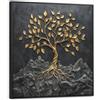 OnlyWow© Tela Con Cornice Nera Canvas Stampe Quadri Moderni Parete Poster | 90x90 cm Elegante Soggiorno Camera Da Letto Salotto Ingresso Casa Astratti Foglie - Oro - Albero - Roccia