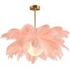 GUANSHAN Lampada a sospensione creativa in piume di struzzo rosa carne, romantico ed elegante lampadario in piume con base dorata per camera da letto, soggiorno e corridoio