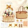 Aixxikum Kit di 2 Grandi Cesti Regalo in Bambù, Cesto Regalo in Bambù Vuoto, Intrecciato con Manici, Sacchetti, Etichetta, Carte, Rafia e Fiocchi, per Compleanno, Baby Shower, Regalo di Nozze