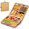 Kicinn Set Tagliere Per Formaggi Pieghevole In Bambù Con 4 Coltelli E 6 Forchette - Set Regalo Estensibile In Legno Per Salumi E Formaggi | Vassoio Da Portata Per Tapas E Frutta