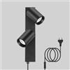 TaFiCo Applique da Parete con Spina e Cavo 2 Luci GU10 Interno, Nero | Lampada da Muro, Abat Jour da Muro per Camera da Letto Soggiorno Pittura Murale, Cavo da 2 m, Ruotabile, Senza Lampadina