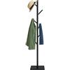 Relaxdays Appendiabiti a Forma di Albero, 8 Ganci Appendi Abiti, Attaccapanni HLP: 177x30x30 cm, in Legno e MDF, Nero