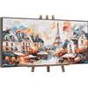 YS-Art Quadro Parigi Dipinto a Mano su Tela con Torre Eiffel Arte Urbana