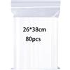 huruirui Bustine Trasparenti Richiudibili Grande 26x38cm Sacchetti Trasparenti Buste Plastica Richiudibili Borsa con Chiusura a Cerniera Sacchetti Ermetica Applicano Deposito di Abbigliamento 80pcs