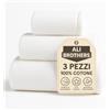 Ali Brothers Set 3 Asciugamani Bagno Bianchi in Spugna 100% Cotone, Ospite 38x50 cm, Viso 50x90 cm e Telo Doccia 70x140 cm