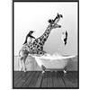 Dazzlewall divertente bagno giraffa e pinguini stampa, immagine animale in bianco e nero per bagno toilette arredamento 30x40 cm senza cornice