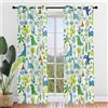 Hiseng 2 Pezzi Tende Voile Trasparente Interni Decorativi Sheer Tenda per Camera da Letto Finestre Porta Cucina Soggiorno, Dinosauro Stampa Semi Trasparente Tende (107x213cm,Foresta Verde)