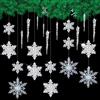 GETRICH 42 PZ Fiocchi di Neve in Cristallo Acrilico 20 PZ Fiocchi di Neve Decorazione per Albero di Natale con 20 PZ Albero di Natale Ghiacciolo e 2 Filo per Braccialetti Elastico Decorazioni Natalizie