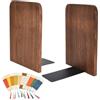 Alyxen 2 Pezzi Fermalibri Legno,Fermalibri Per Scaffali,Albero Di Noce,Reggilibri Da Scrivania, Con Base In Metallo,10 Segnalibro,Robusto Set Di Ferma Libri,Per Casa, Ufficio, Scuola