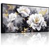 JHHUAMO Quadri Moderni Soggiorno Grandi, Quadro su Tela con Cornice, Stampe da Parete con Fiori Bianchi, Decorazione Murali Naturali per Camera da Letto Salotto Ufficio Corridoio 60x120 cm