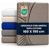 BCSHOP Lenzuolo Sotto Matrimoniale con Angoli 100% Tortora di Cotone 125 GSM, con Elastico Perimetrale, Certificato Oeko-Tex Standard 100, per Materassi fino a 30 cm
