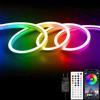 ShineBurky Striscia LED Neon RGB 5M, Strisce LED Esterno 12V | Flessibile IP65 Impermeabile con APP Bluetooth e Telecomando IR, per Bar Sala Giochi Soggiorno Giardino (con Alimentatore)