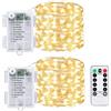 Hopelit Catena luminosa a LED con 100 micro LED, 2 x 10 m, 8 modalità con timer, catena luminosa a LED con batteria per Natale, Halloween, San Valentino, decorazione bianca calda