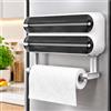 DBAATTZ Distributore di Pellicola con Taglierino 3 in 1, Magnetico Portarotolo Da Parete Pellicola, Portarotolo da Cucina, Taglierina per Fogli,Dispenser di Carta in Alluminio e Pellicola, Nero