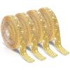 Telooco 4 Rotoli Nastro di Strass Autoadesivo Glitter Strass Autoadesivo con Cristalli Nastro Adesivo Rotoli per Artigianato Fai da Te Specchi Vestiti (4 Righe da 1 Yard, Oro)