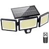 Macchiatto Lampada solare per esterni, 304 LED, luce solare esterna, con sensore di movimento, 1200 lm, IP65, 2200 mAh, illuminazione esterna solare, proiettore LED di sicurezza, illuminazione da
