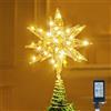 JOIEDOMI Puntale per albero di Natale in metallo 3D glitterato da 28 cm, colore bianco caldo, 36 LED con spina e timer, decorazione per albero di Natale, decorazione per casa, vacanze, feste, interni