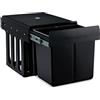 Relaxdays Pattumiera Estraibile 3 Secchi, Bidoni Raccolta Differenziata sotto Lavello, 15l e 2X 8l, 35,1x34,3x48 cm,Nero