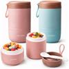 BADCRIS 2 Tazza Thermos per Cibo Caldo a 2 Strati 430ml+300ml, Portatile | Contenitore Termico per Alimenti Piccolo, Tazza Termica per Zuppa e Yogurt in Acciaio, Ermetico per Ufficio Scuola Campeggio