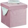 Relaxdays Pouf Contenitore per Sedersi, Coperchio Imbottito, HxLxP: 38 x 38 x 38 cm, Poggiapiedi a Cubo in Velluto, Rosa