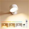 FULEN Applique a LED, Lampada da Parete con Batteria Ricaricabile da 8000 mAh, Touch e Telecomando, Rotazione a 360°, 18 Colori, Lampade da Parete per Soggiorno, Camera da Letto, Bianco 1 Pezzo