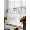 A.Monamour Tenda Corta per Finestra Piccola Cotone Lino Bianco Tulle Voile Trasparente Con Ciliegia Tendina Tenda da Cucina Bistrot Caffè Mezza Tenda Mantovana Tenda a Vetro Tenda a Pannello