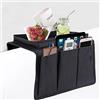 Cysocool - Organizer per bracciolo divano con vassoio portaoggetti, portabicchieri, telecomando TV, tasche per telefono, tablet, libri, riviste, DVD, occhiali, bevande, snack, colore: nero