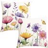 Avalune Federe Cuscini Divano 45x45 cm Viola Fiori Primaverili Fodere Cuscino Acquerello Decorativi Copricuscini per Letto, Soggiorno, Giardino, Esterno, Casa Decorazione Set di 2
