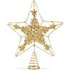 COM-FOUR® Stella decorativa Natale, Stella decorativa natalizia in metallo | stella di Natale in piedi con glitter - cima dell'albero di Natale dorato