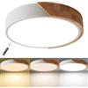 LuFun Plafoniera LED Dimmerabile in Legno Ø30cm con Telecomando | Lampada da soffitto LED 24W 3000K-6000K regolabile con APP, plafoniera moderna rotonda per soggiorno, cucina, camera