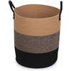 Gorocking Grande cesto portabiancheria in corda di cotone, capacità 63 l, 50 x 40 cm, bianco e beige con manici in pelle (KZH)