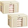 Resszo Lot di 2 Scatole per Armadio Rigide 66L, 50x40x33CM Scatole per Vestiti con Telaio in Metallo, Oxford & Doppia Finestra/Zip, Contenitori per Armadio Salvaspazio,Beige