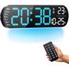 PiKaPiKaP Orologio da parete digitale, 14 grande orologio digitale con telecomando - dimmer automatico/regolabile, 8 luci notturne di colore, 24/12 H orologio da parete per soggiorno Ufficio aula, blu