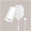 TaFiCo Applique da Parete con Spina e Cavo GU10 Interno, Bianco | Lampada da Muro, Abat Jour da Muro per Camera da Letto Soggiorno Pittura Murale, Cavo da 1.5 m, Ruotabile, Senza Lampadina