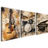 Alptiny Set di 3 poster da parete per soggiorno, 30 x 40 cm, con cornice - Musica su tela per chitarra e pianoforte, poster moderni e decorazione da parete per soggiorno, stampa HD, con gancio e