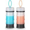 Vicloon Dosatore per Latte in Polvere, 2 Pezzi Dispenser di Latte in Polvere con 4 Scomparti, Impilabile Contenitore Spuntino e Dosalatte in in Polvere per Viaggio, Cereali, Frutta, Grigio(Blu+Rosa)