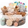 Glowsprout Regalo per neonati, 30 pezzi, ideale come regalo per neonati e bambine. Include: asciugamano da bagno con cappuccio, set per neonati, peluche, sonaglio, pettine e biglietto di auguri (cachi)