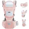 YIKANWEN Marsupio Neonato 0-36 mesi, Marsupio Neonato Ergonomico a 25kg | Facile da Indossare, Ideale a Casa o all'Aperto, Sedile Multiposizione, Poggia Testa e Cappuccio, Cotone Traspirante, Rosa