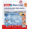 Tesa Powerstrips Deco 5 Ganci Trasparenti + 8 Strisce Biadesive Rimovibili | Ganci per Fissare Decorazioni Senza Forare - 8 Strisce Biadesive Rimovibili Incluse