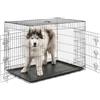 lionto Gabbia per Cani e Gatti, Pieghevole, 106 x 71 x 77 cm, Nero | Box di transporto in metallo con vaschetta in plastica, divisorio e chiusure sicure per auto, viaggio, e veterinario