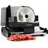NutriChef Affettatrice Elettrica da Casa 200 Watt, Affetta Carne, Cibi, Affettatrice Salumi e Pane, Spessore Regolabile 0-15 mm, Lama in Acciaio Inox 19 cm Rimovibile, Pressatore di Sicurezza, Nera