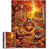Tucocoo Puzzle del Ringraziamento 1000 pezzi per adulti, tacchino scoiattolo procione puzzle autunno foresta animali del bosco puzzle zucche e foglie autunnali, opere d'arte colorate del raccolto, regalo