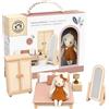 Speedy Monkey Set da camera da letto in legno | Accessori per casa delle | Dettagli biancheria da letto in lino, letto, comodino e lampada inclusi, mobili colorati per la casa delle bambole