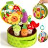 Kulveanju Giochi Montessori Neonato 6-12 Mesi - Neonato Giocattoli di Peluche per Verdure, Giochi Sensoriali per Neonati con Specchio, Sonaglio, Libro di Stoffa, Regalo 6 9 12 18 Mesi Bimbo Bimba
