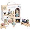Speedy Monkey Accogliente casa delle bambole soggiorno set da gioco con coniglietto - Divano in miniatura in legno FSC, TV - gioco di finta fattoria completamente arredato accessori per bambini