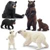 TOYMANY 6 statuette di animali della foresta realistici | Zoo Giocattolo a forma di animali della giungla in plastica, orso Grizzly, orso nero, orso polare e orso