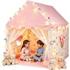 eSynic Tenda da Gioco per Bambini con Luci LED Decorative, Casetta Stanza di Attività Giochi Riposo con 2 Finestre per 2-3 Piccoli, Angolo da Lettura Studio, Facile da Montare - Rosa