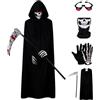 Grtheenumb Costume Ghostface | Costume Tristo Mietitore 5 Pezzi, Occhi Luminosi, Nero, Bambino Piccolo